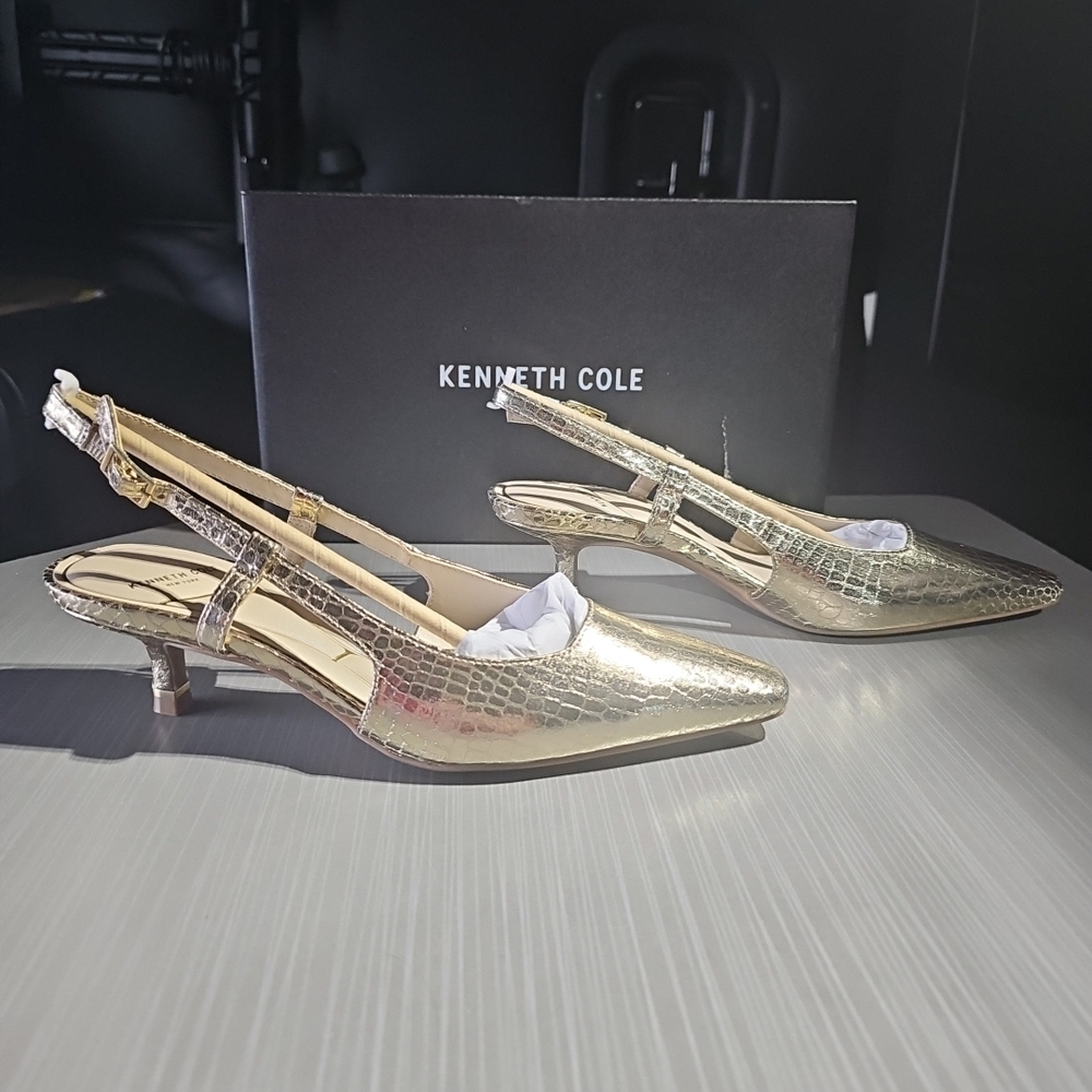 Kenneth Cole Martha Chic Elegant Slingback Kitten Heels Soft Gold Size 7M NEW - Picture 5 of 12